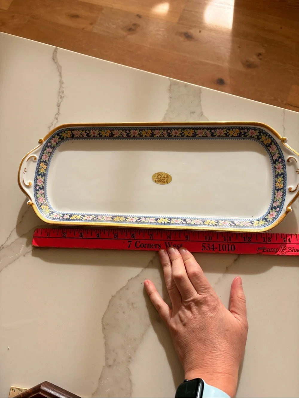 Limoges White Porcelain Vanity Tray with Pink and Yellow Floral Border